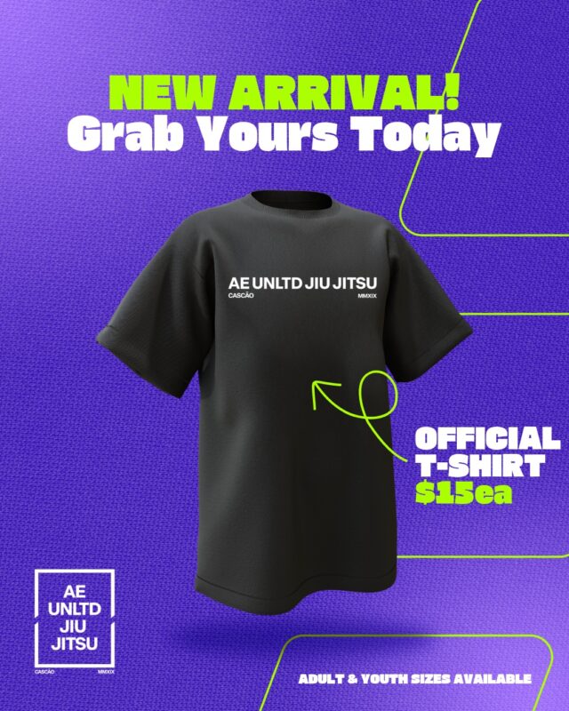 New AE UNLTD tees just dropped 🥋🖤 Black heavy-cotton shirt, clean white AE UNLTD JIU JITSU logo, sizes for kids and adults so the whole squad can match. . Grab yours at your next visit&mdash;or lock in your size now by pre-ordering through our online store and pick it up at the academy when it&rsquo;s ready. Link in bio to secure your shirt before they&rsquo;re gone. #hendersonnv #cascao #aeunltdjiujitsu #AEUNLTDJiuJitsu #WaterStreetDistrict