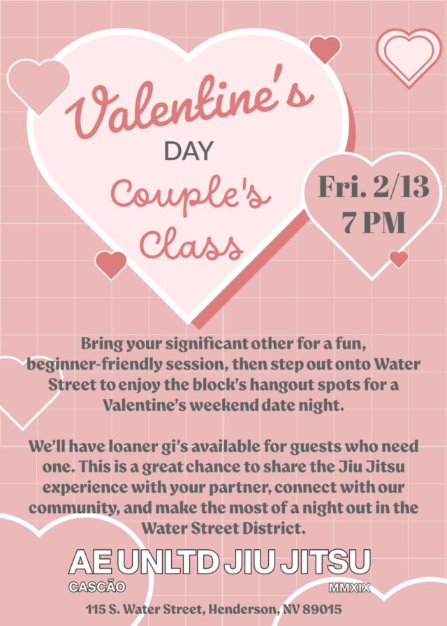 Gi Couples Class 💘 Friday, February 13th &middot; 7:00 pm . On the eve of Valentine&rsquo;s Day, we&rsquo;re swapping our regular gi open mat for a special Gi Couples Class here on Water Street. Bring your significant other for a fun, beginner-friendly session open to all members and Casc&atilde;o affiliate members, then enjoy the block&rsquo;s restaurants, bars, and hangout spots for date night after class. . We&rsquo;ll have loaner gi&rsquo;s for guests and just ask that you reach out in advance so we can get waivers submitted before class. No experience needed&mdash;just good vibes, teamwork, and a willingness to try something new together. . #AEUNLTD #WaterStreetDistrict #CascaoJiuJitsu #CouplesClass #ValentinesWeekend