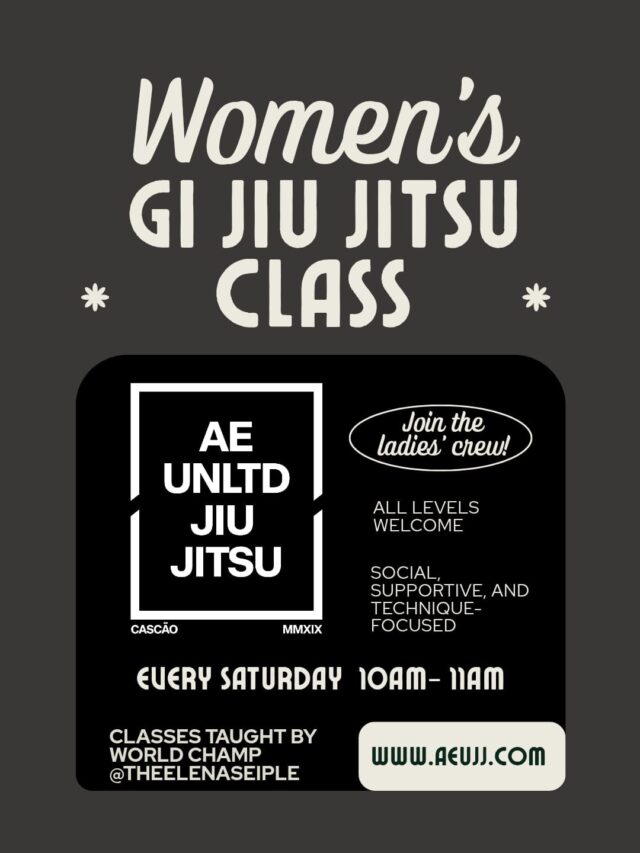 If you&rsquo;ve ever wanted to try Jiu Jitsu but felt intimidated, this class is for you. Women&rsquo;s-only Gi Jiu Jitsu every Saturday 10&ndash;11am at AE UNLTD&mdash;supportive training partners, clear instruction, and zero ego, led by World Champion Elena Seiple (@theelenaseiple).  . #aeunltdjiujitsu #womensbjj #womensjiujitsu #womenwhoroll #hendersonnv