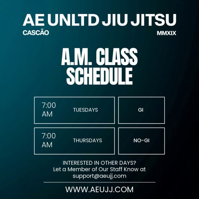 Tomorrow at 7am we kick off our first morning class of the year at AE UNLTD Jiu Jitsu in Henderson. ​. Every Tuesday is Gi and every Thursday is No-Gi, so you can start your day getting rounds in before work, school, or the grind. ​. Set your alarm, tag a training partner, and come get those first rolls of 2026 in with the squad. . #AEUNLTD #AEUNLTDJiuJitsu #Henderson #HendersonNevada #WaterStreetDistrict #JiuJitsu #BJJ #Gi #NoGi #MorningTraining #JiuJitsuLife #BJJLife #JiujitsuForEveryone #BJJFamily #TrainHard #WakeUpAndRoll #NevadaBJJ #MartialArts ​